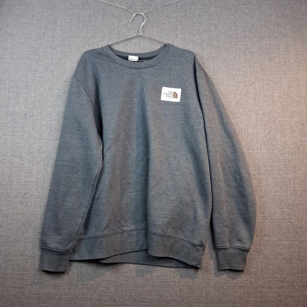 The North Face Mens XXL Heather Gray Crew Neck Logo Patch Sweatshirt Pullover